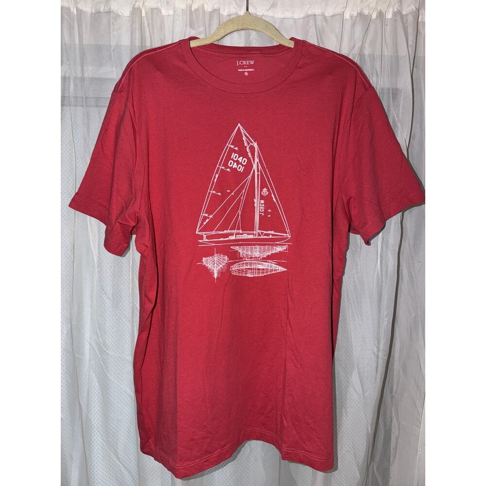 J.Crew Men’s XL Red Sailboat Graphic T-Shirt Nautical Sailing Cotton Tee